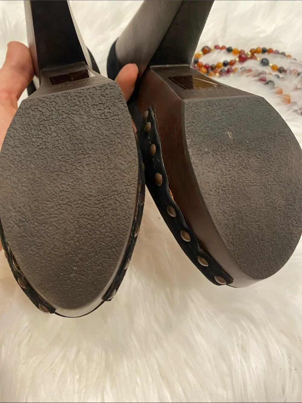 Black Suede Studded Platform Ankle-Strap Heels